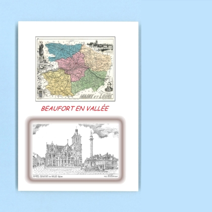 Cartes Postales impression Noir avec dpartement sur la ville de BEAUFORT EN VALLEE Titre : eglise