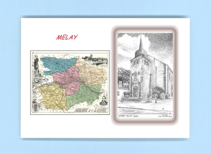 Cartes Postales impression Noir avec dpartement sur la ville de MELAY Titre : eglise
