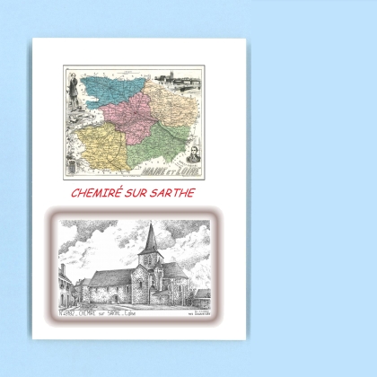 Cartes Postales impression Noir avec dpartement sur la ville de CHEMIRE SUR SARTHE Titre : eglise