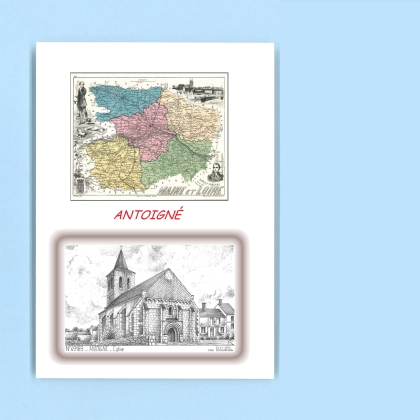 Cartes Postales impression Noir avec dpartement sur la ville de ANTOIGNE Titre : eglise