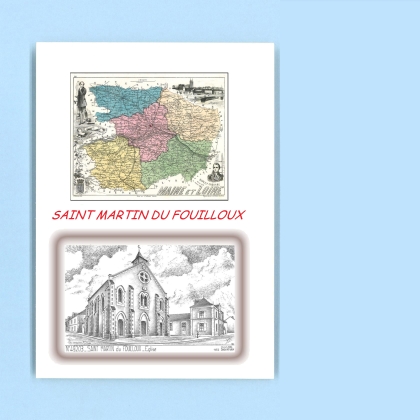 Cartes Postales impression Noir avec dpartement sur la ville de ST MARTIN DU FOUILLOUX Titre : eglise