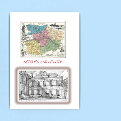 Cartes Postales impression Noir avec dpartement sur la ville de SEICHES SUR LE LOIR Titre : ancienne mairie