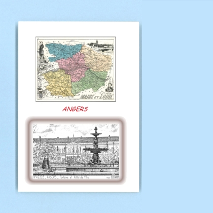 Cartes Postales impression Noir avec dpartement sur la ville de ANGERS Titre : fontaine et hotel de ville