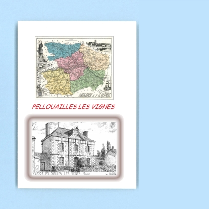 Cartes Postales impression Noir avec dpartement sur la ville de PELLOUAILLES LES VIGNES Titre : mairie