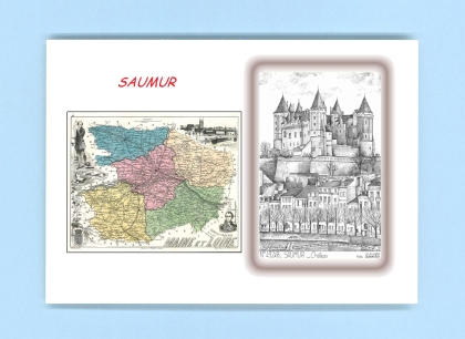 Cartes Postales impression Noir avec dpartement sur la ville de SAUMUR Titre : chateau