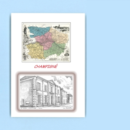 Cartes Postales impression Noir avec dpartement sur la ville de CHAMPIGNE Titre : mairie
