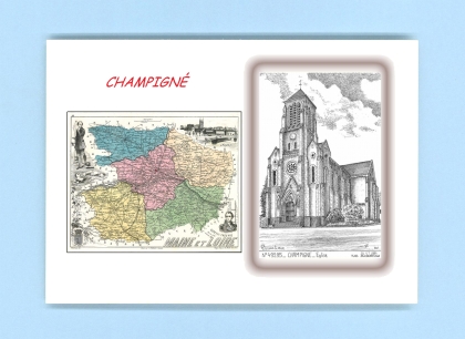 Cartes Postales impression Noir avec dpartement sur la ville de CHAMPIGNE Titre : eglise