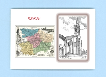 Cartes Postales impression Noir avec dpartement sur la ville de TORFOU Titre : eglise