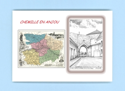 Cartes Postales impression Noir avec dpartement sur la ville de CHEMILLE Titre : porte du vieux chateau