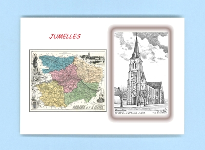 Cartes Postales impression Noir avec dpartement sur la ville de JUMELLES Titre : eglise