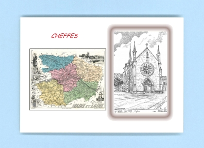 Cartes Postales impression Noir avec dpartement sur la ville de CHEFFES Titre : eglise