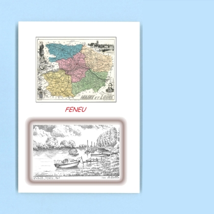 Cartes Postales impression Noir avec dpartement sur la ville de FENEU Titre : port