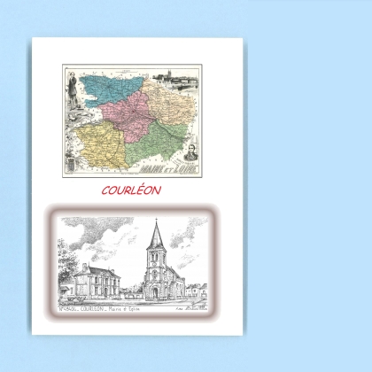 Cartes Postales impression Noir avec dpartement sur la ville de COURLEON Titre : mairie et eglise