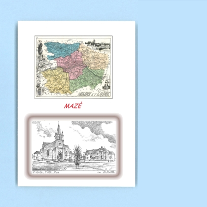 Cartes Postales impression Noir avec dpartement sur la ville de MAZE Titre : place
