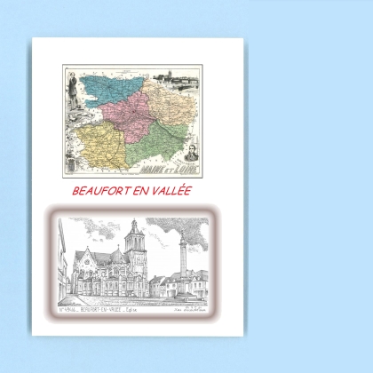 Cartes Postales impression Noir avec dpartement sur la ville de BEAUFORT EN VALLEE Titre : eglise