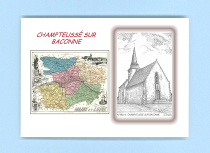 Cartes Postales impression Noir avec dpartement sur la ville de CHAMPTEUSSE SUR BACONNE Titre : eglise