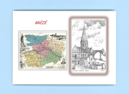 Cartes Postales impression Noir avec dpartement sur la ville de BREZE Titre : eglise