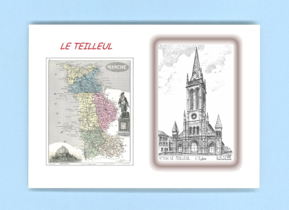 Cartes Postales impression Noir avec dpartement sur la ville de LE TEILLEUL Titre : eglise