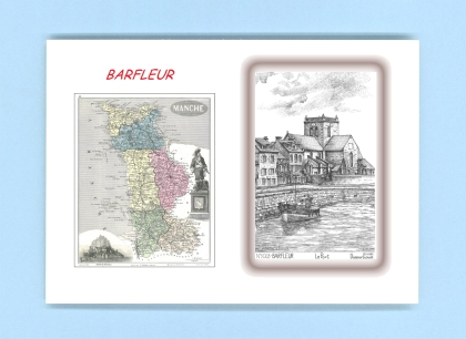 Cartes Postales impression Noir avec dpartement sur la ville de BARFLEUR Titre : le port