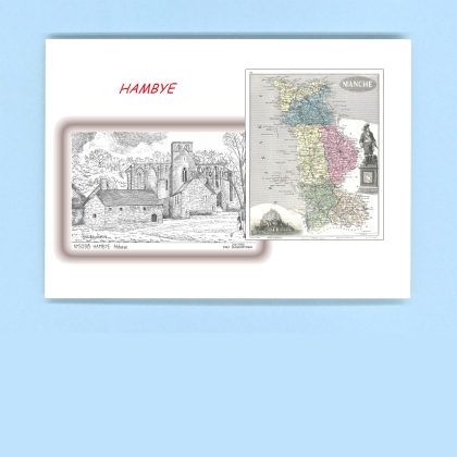 Cartes Postales impression Noir avec dpartement sur la ville de HAMBYE Titre : abbaye