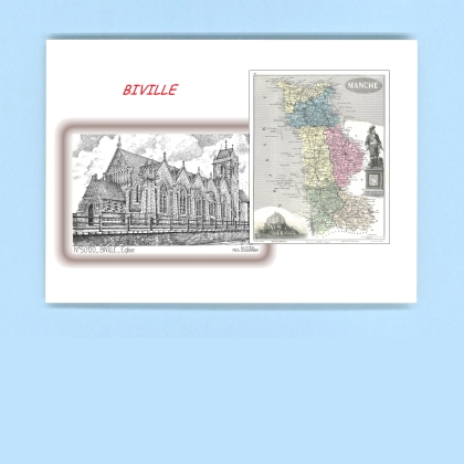 Cartes Postales impression Noir avec dpartement sur la ville de BIVILLE Titre : eglise