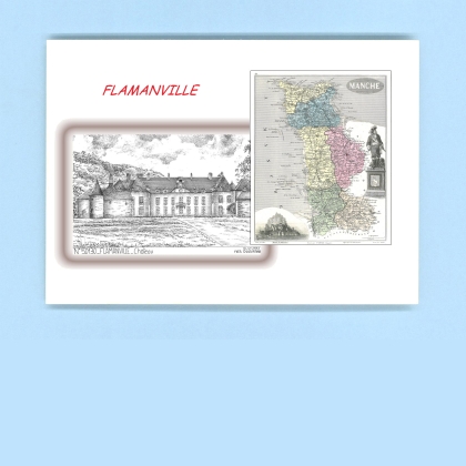 Cartes Postales impression Noir avec dpartement sur la ville de FLAMANVILLE Titre : chateau