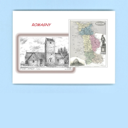 Cartes Postales impression Noir avec dpartement sur la ville de ROMAGNY Titre : eglise