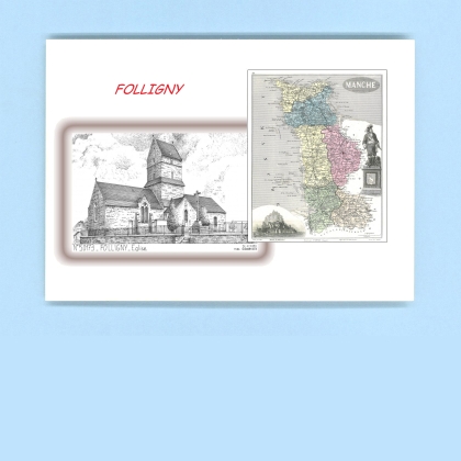 Cartes Postales impression Noir avec dpartement sur la ville de FOLLIGNY Titre : eglise