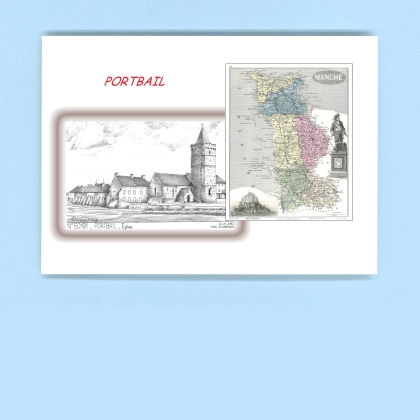 Cartes Postales impression Noir avec dpartement sur la ville de PORTBAIL Titre : eglise