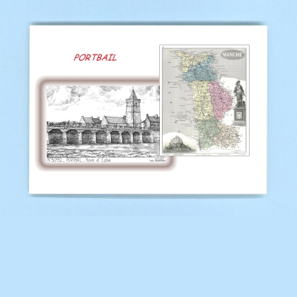 Cartes Postales impression Noir avec dpartement sur la ville de PORTBAIL Titre : havre et eglise