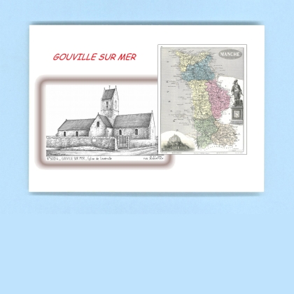 Cartes Postales impression Noir avec dpartement sur la ville de GOUVILLE SUR MER Titre : eglise de linverville