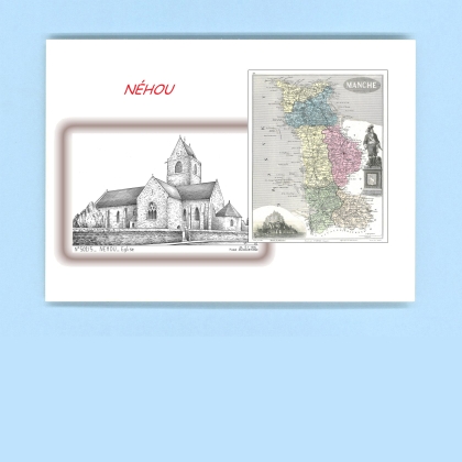 Cartes Postales impression Noir avec dpartement sur la ville de NEHOU Titre : eglise