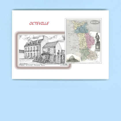 Cartes Postales impression Noir avec dpartement sur la ville de OCTEVILLE Titre : ancienne mairie