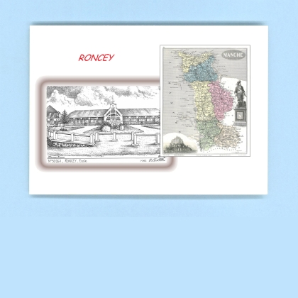 Cartes Postales impression Noir avec dpartement sur la ville de RONCEY Titre : ecole