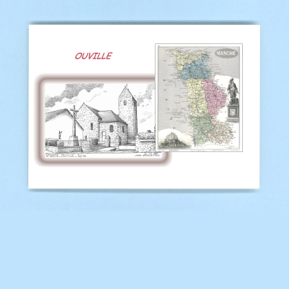 Cartes Postales impression Noir avec dpartement sur la ville de OUVILLE Titre : eglise