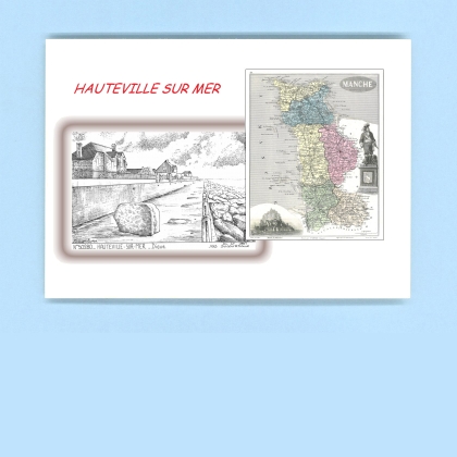 Cartes Postales impression Noir avec dpartement sur la ville de HAUTEVILLE SUR MER Titre : digue