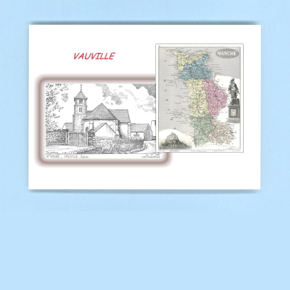 Cartes Postales impression Noir avec dpartement sur la ville de VAUVILLE Titre : eglise