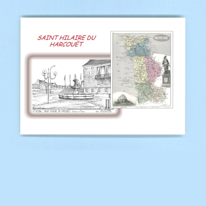 Cartes Postales impression Noir avec dpartement sur la ville de ST HILAIRE DU HARCOUET Titre : fontaine et mairie