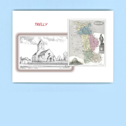 Cartes Postales impression Noir avec dpartement sur la ville de TRELLY Titre : eglise