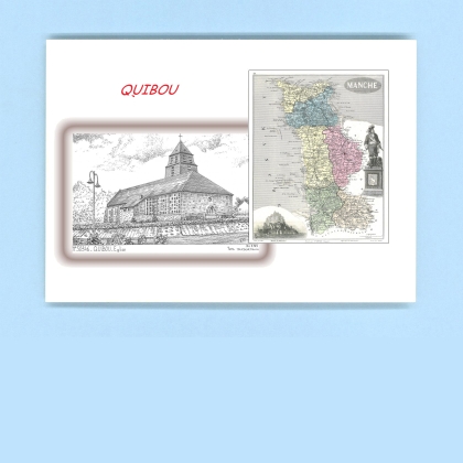Cartes Postales impression Noir avec dpartement sur la ville de QUIBOU Titre : eglise