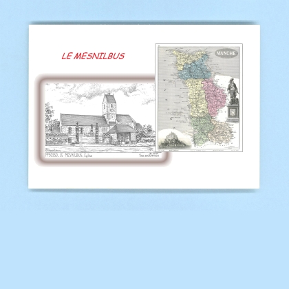 Cartes Postales impression Noir avec dpartement sur la ville de LE MESNILBUS Titre : eglise