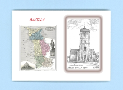 Cartes Postales impression Noir avec dpartement sur la ville de BACILLY Titre : eglise
