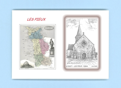 Cartes Postales impression Noir avec dpartement sur la ville de LES PIEUX Titre : eglise