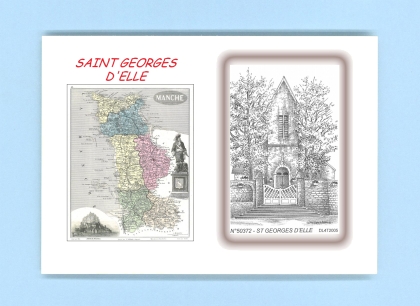 Cartes Postales impression Noir avec dpartement sur la ville de ST GEORGES D ELLE Titre : eglise