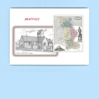 Cartes Postales impression Noir avec dpartement sur la ville de BRAFFAIS Titre : eglise