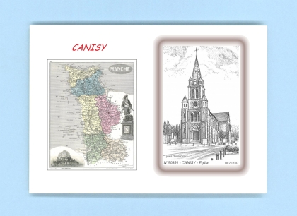 Cartes Postales impression Noir avec dpartement sur la ville de CANISY Titre : eglise