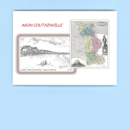 Cartes Postales impression Noir avec dpartement sur la ville de AGON COUTAINVILLE Titre : plage de coutainville