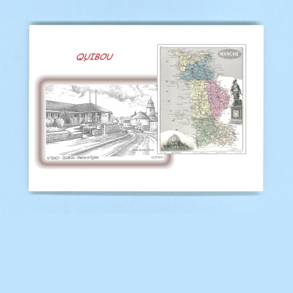 Cartes Postales impression Noir avec dpartement sur la ville de QUIBOU Titre : mairie et eglise
