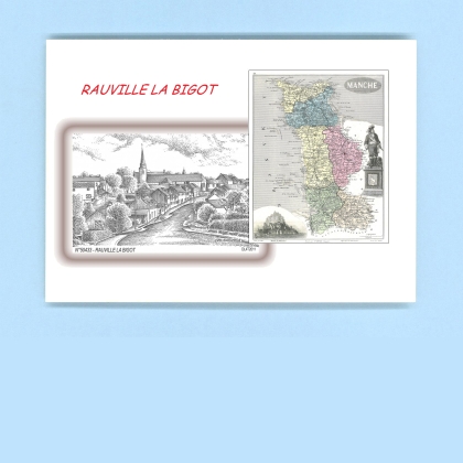Cartes Postales impression Noir avec dpartement sur la ville de RAUVILLE LA BIGOT Titre : vue generale