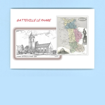 Cartes Postales impression Noir avec dpartement sur la ville de GATTEVILLE LE PHARE Titre : eglise